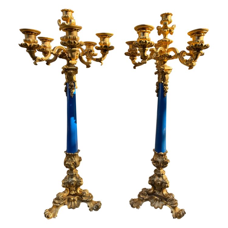 Coppia di candelabri in bronzo a 6 luci, XIX secolo, periodo Napoleone III 