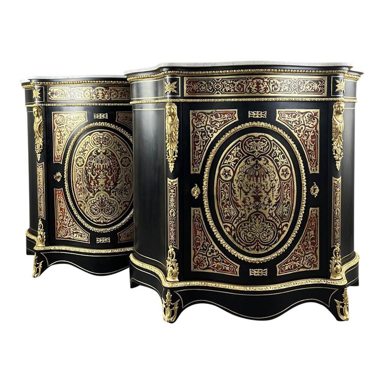 Paar Boulle-Möbelschränke mit Intarsienarbeit, Epoche Napoleon III