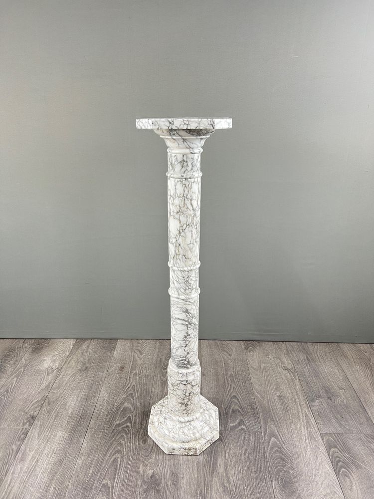 White Veined Marble Column, 20th Century