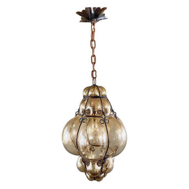 Amber Blown Glass Hanging Lantern, Italian Work, 20th Century
