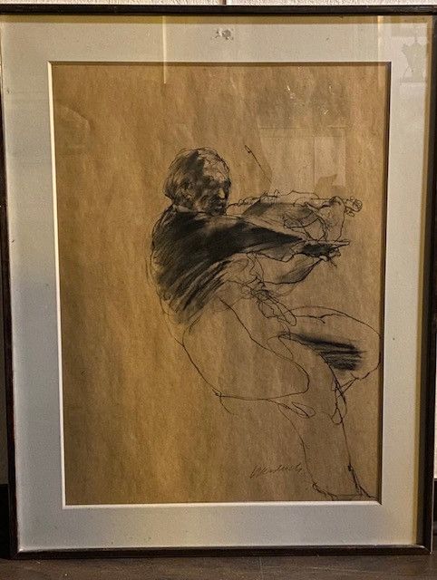 Claude WEISBUCH (1927-2014) - The Violinist - Charcoal Drawing - Exceptional Size