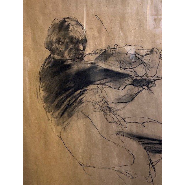 Claude WEISBUCH (1927-2014) - The Violinist - Charcoal Drawing - Exceptional Size