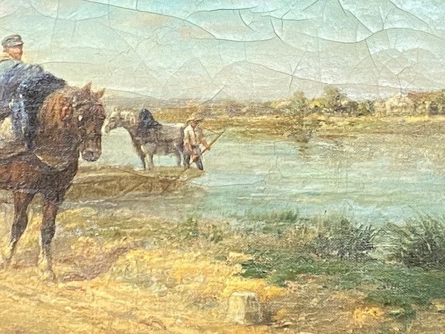 "The Towing Horses" - Unsigned Oil on Canvas - Circa 1860/80