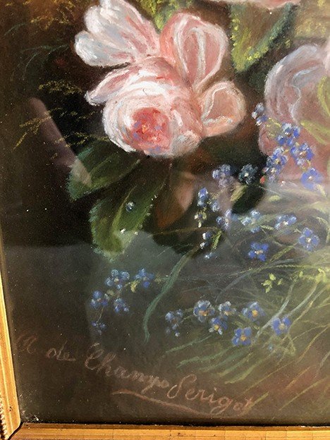 Pastel XIXe, fleurs des champs