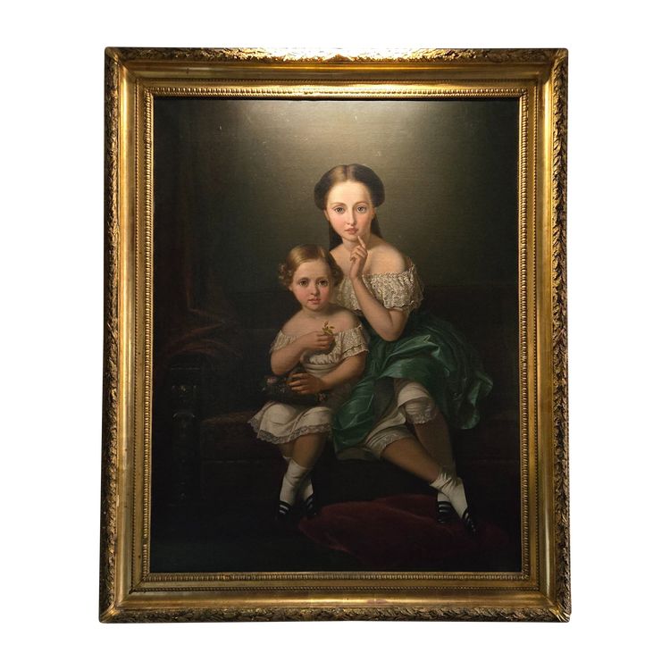Large Portrait of Children, Oil on Canvas, Napoleon III period.