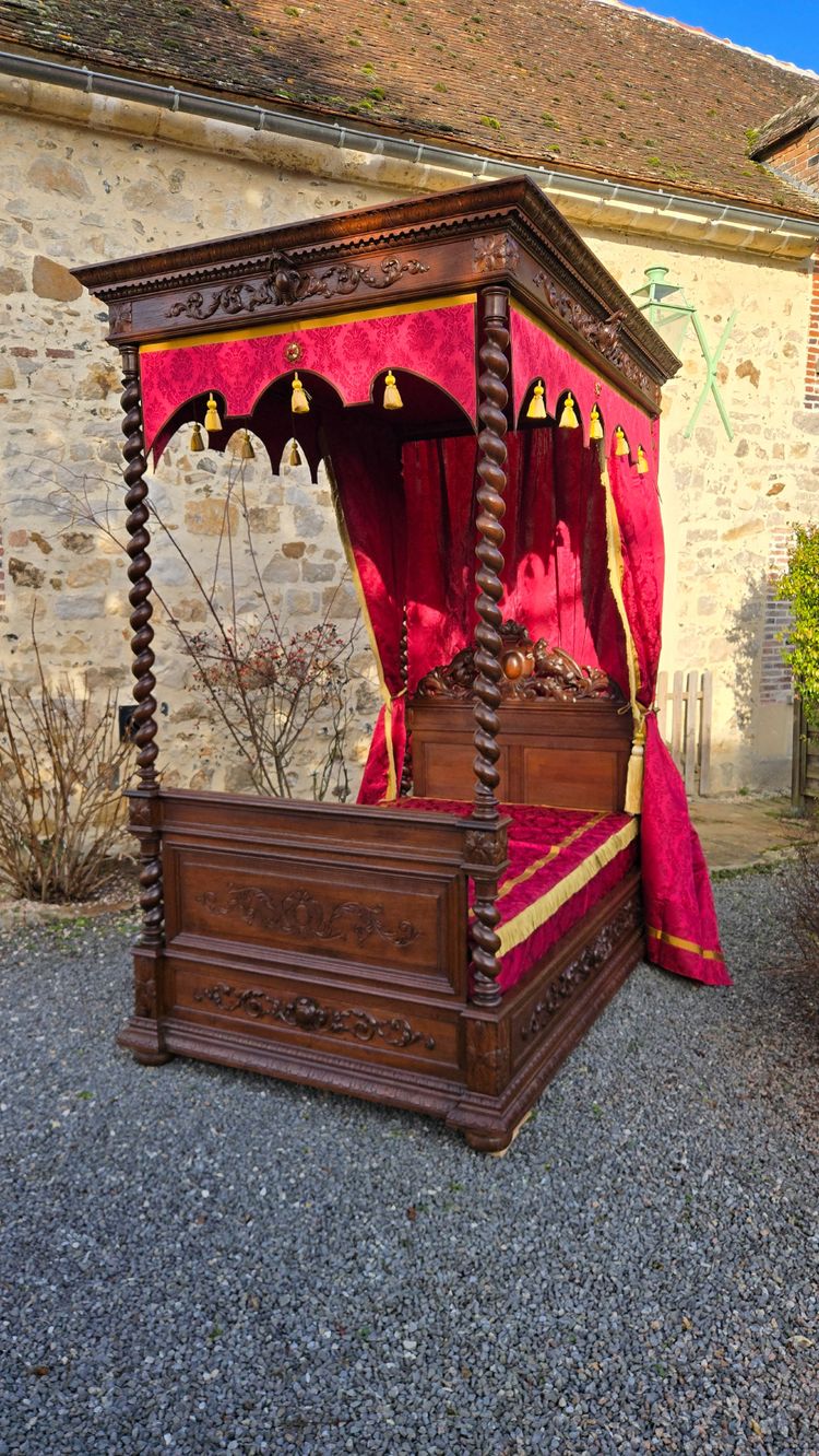 Lit De Château à Colonnes Louis XIII, époque XIXe Siècle 