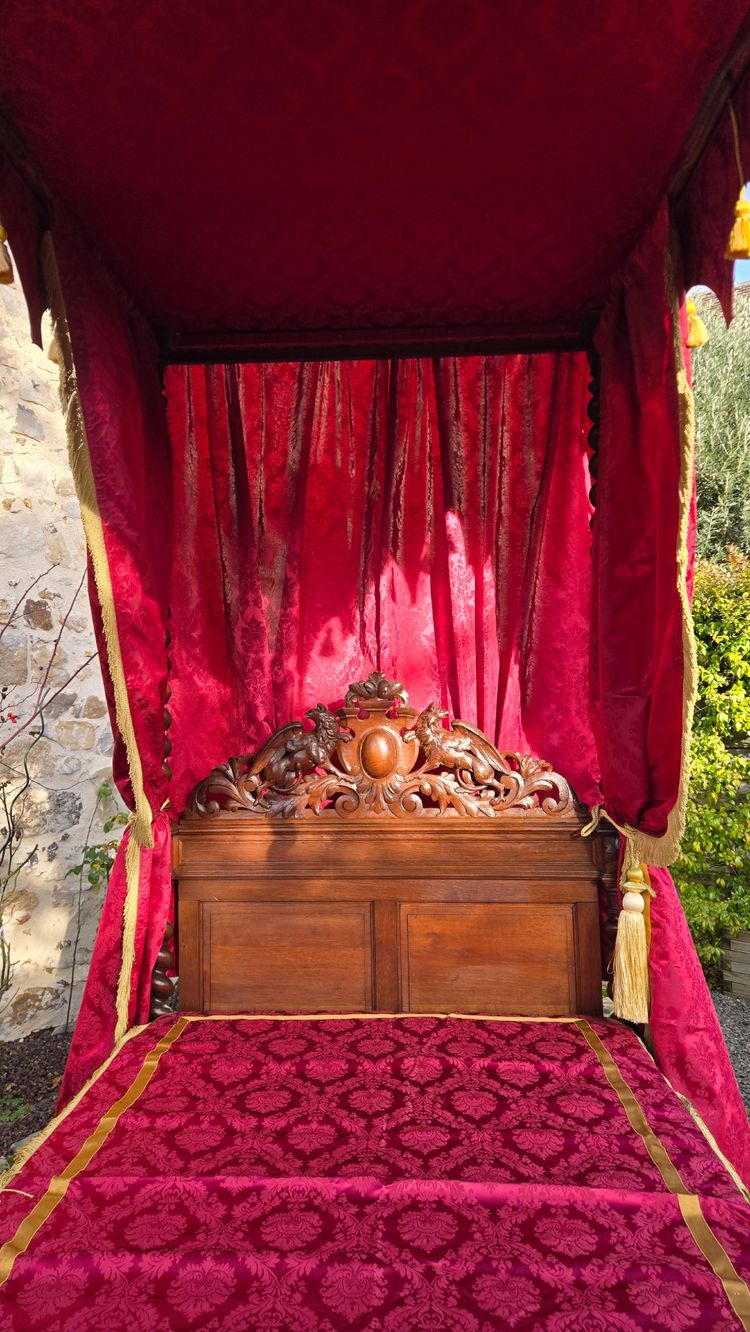 Lit De Château à Colonnes Louis XIII, époque XIXe Siècle 