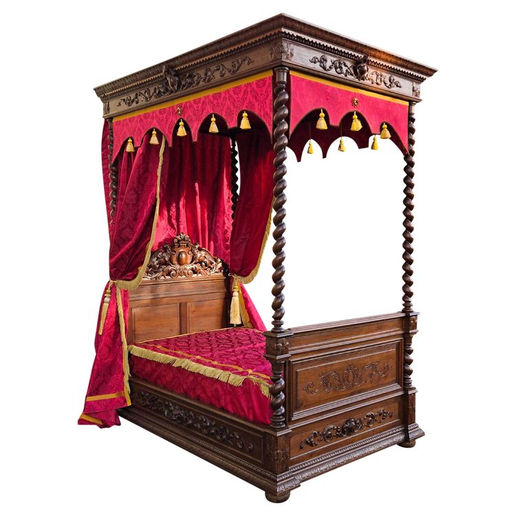 Lit De Château à Colonnes Louis XIII, époque XIXe Siècle 