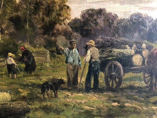 Clément Quinton (1851-1920), grande olio su tela "Forestali