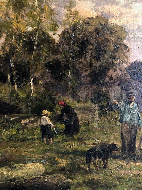 Clément Quinton (1851-1920), grande olio su tela "Forestali