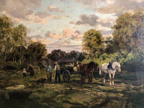 Clément Quinton (1851-1920), grande olio su tela "Forestali