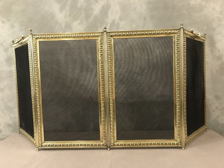 19th century pressed brass fireplace screen