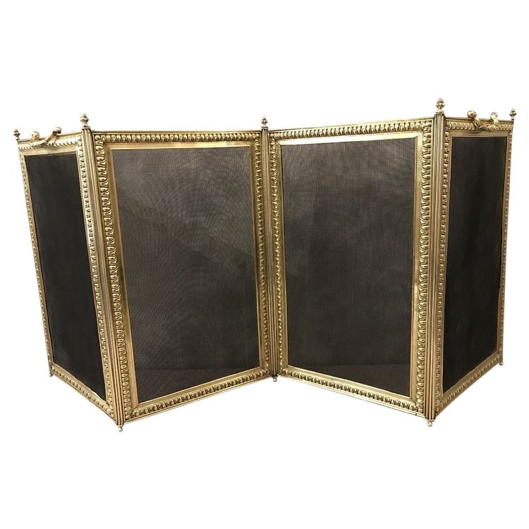 19th century pressed brass fireplace screen