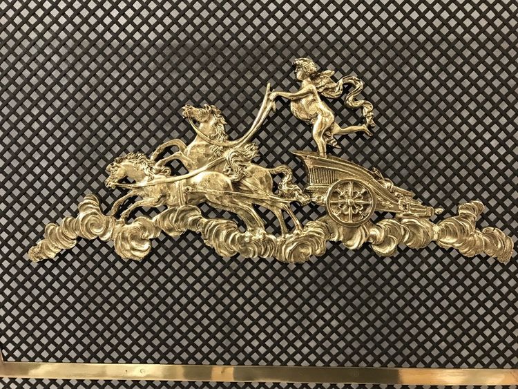 Beau grand pare feu de cheminée ancien en bronze et laiton d'époque 19 ème 