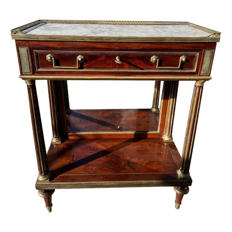 Desserte D’époque Louis XVI En Acajou Et Filets De Laiton
