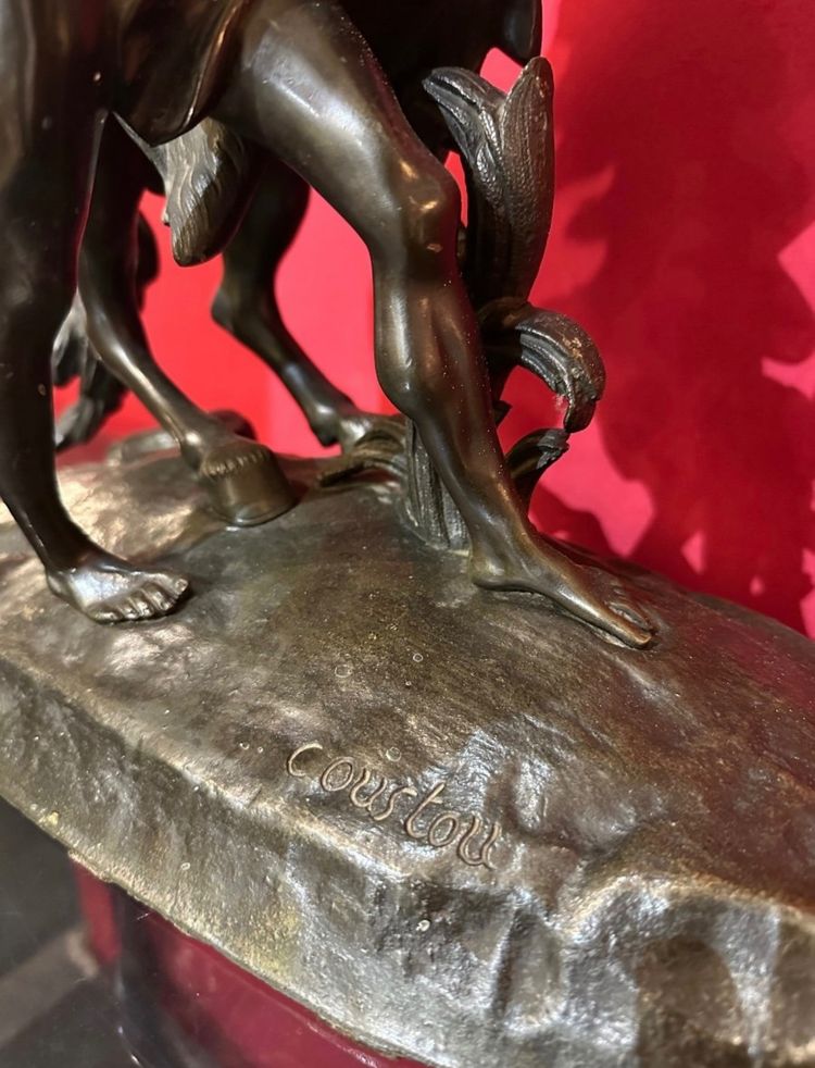 Bronze Darstellend Die Pferde Von Marly Mit Brauner Patina Von Coustou