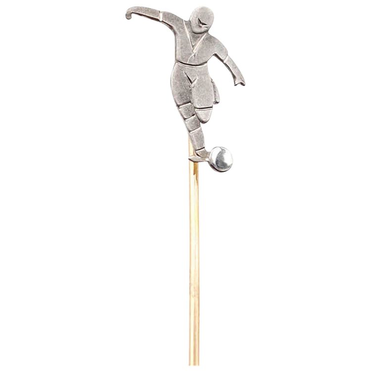 Epingle footballeur Art Deco en or 18k et platine, sport, bijou foot, ballon, sportif, bijou ancien 