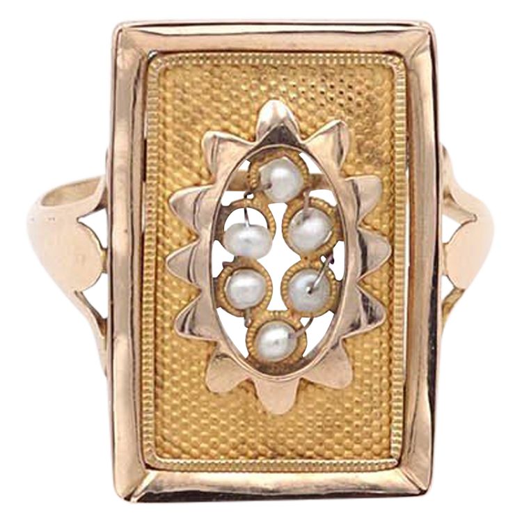 Bague Ier Empire perles et or 18k, bague ancienne, perles fines, bijou Ancien, Napoléon 1er