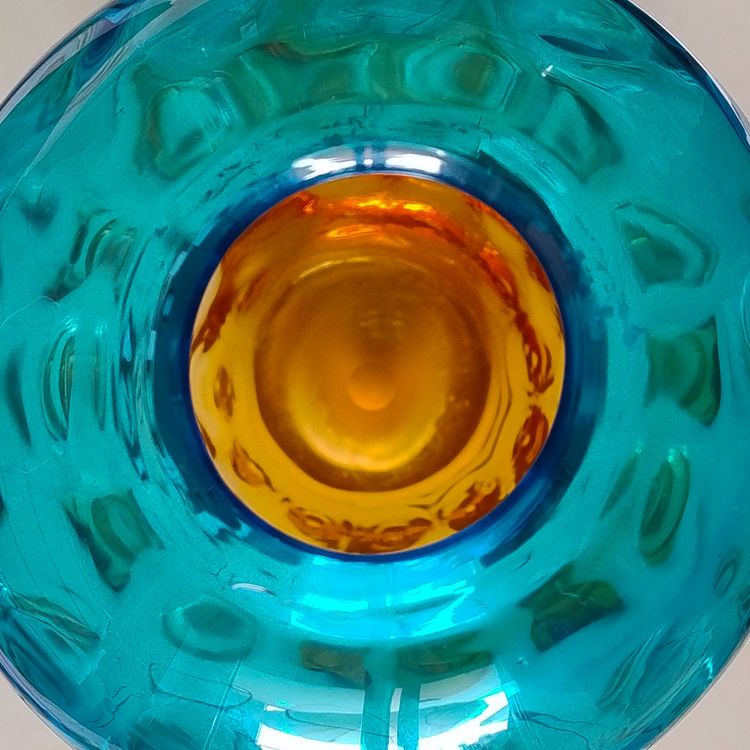1970er Jahre Wunderschöne Vase in Blau und Bernstein aus Muranoglas von Ca Dei Vetrai.