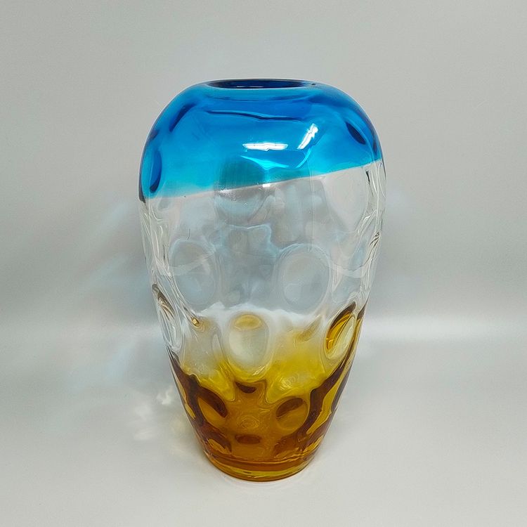 1970er Jahre Wunderschöne Vase in Blau und Bernstein aus Muranoglas von Ca Dei Vetrai.