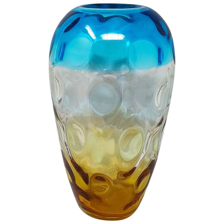 1970er Jahre Wunderschöne Vase in Blau und Bernstein aus Muranoglas von Ca Dei Vetrai.