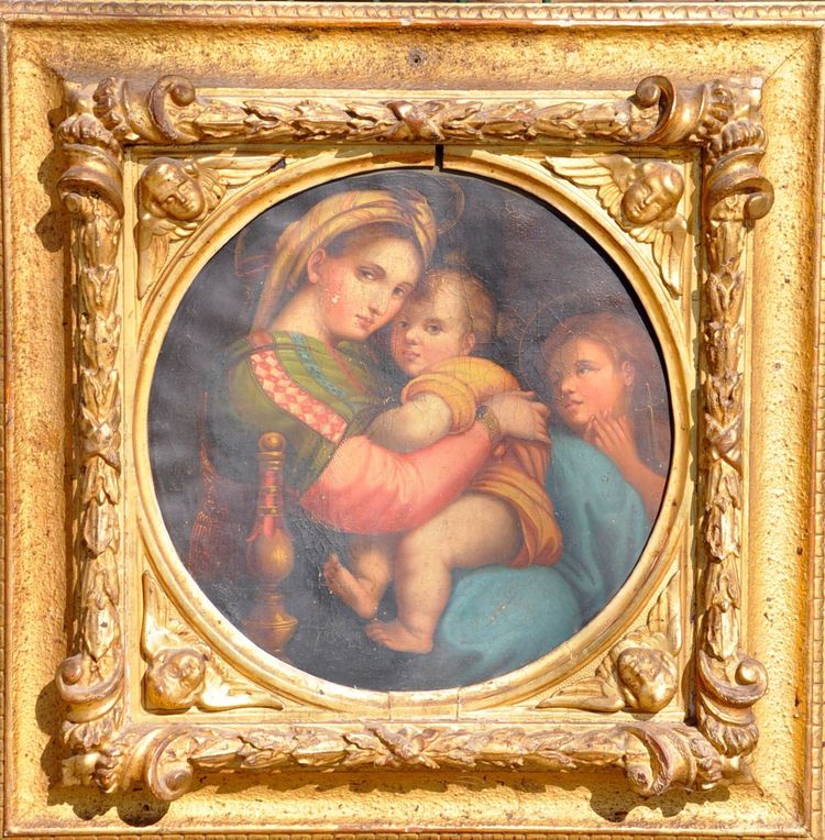 Raphael : "la Mère Et l'Enfant ". Copy from the 19th century, beautiful gilded frame.