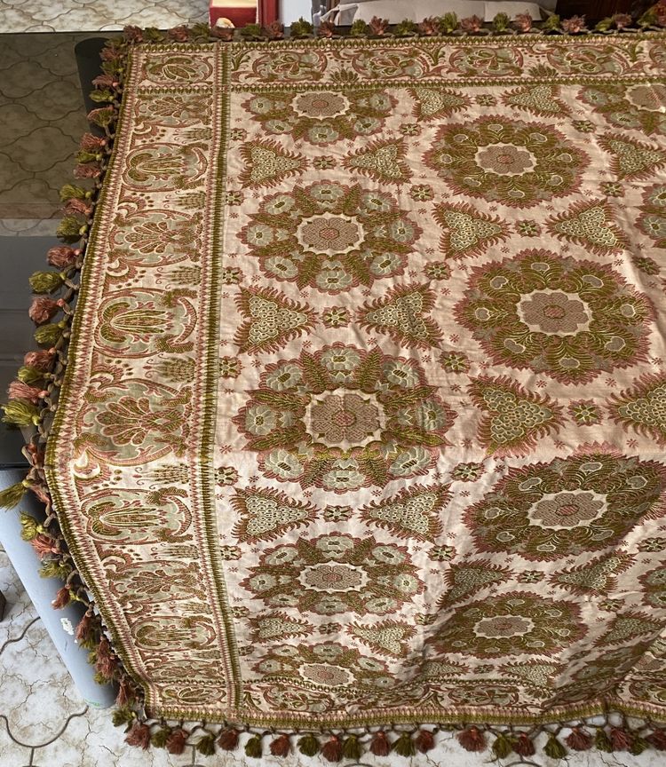 Reversible silk table rug - 19th century