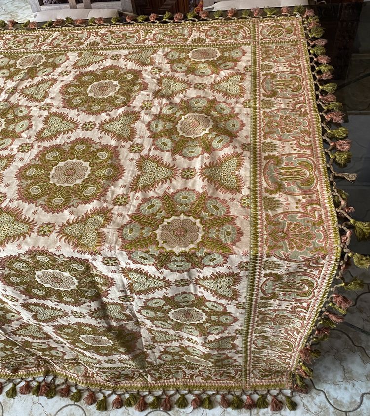 Reversible silk table rug - 19th century