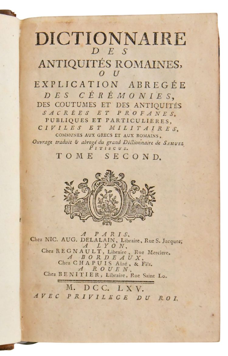 Livres "Dictionnaire des Antiquités Romaines" 2 Tomes, daté 1765