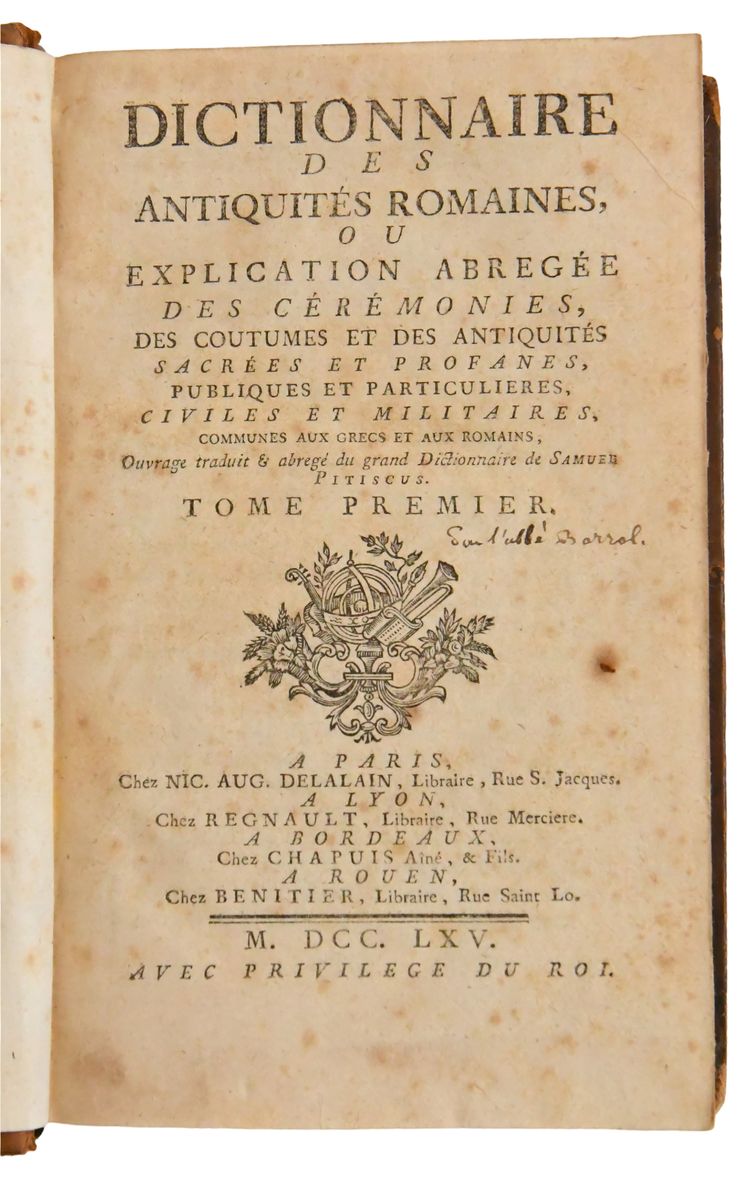 Livres "Dictionnaire des Antiquités Romaines" 2 Tomes, daté 1765