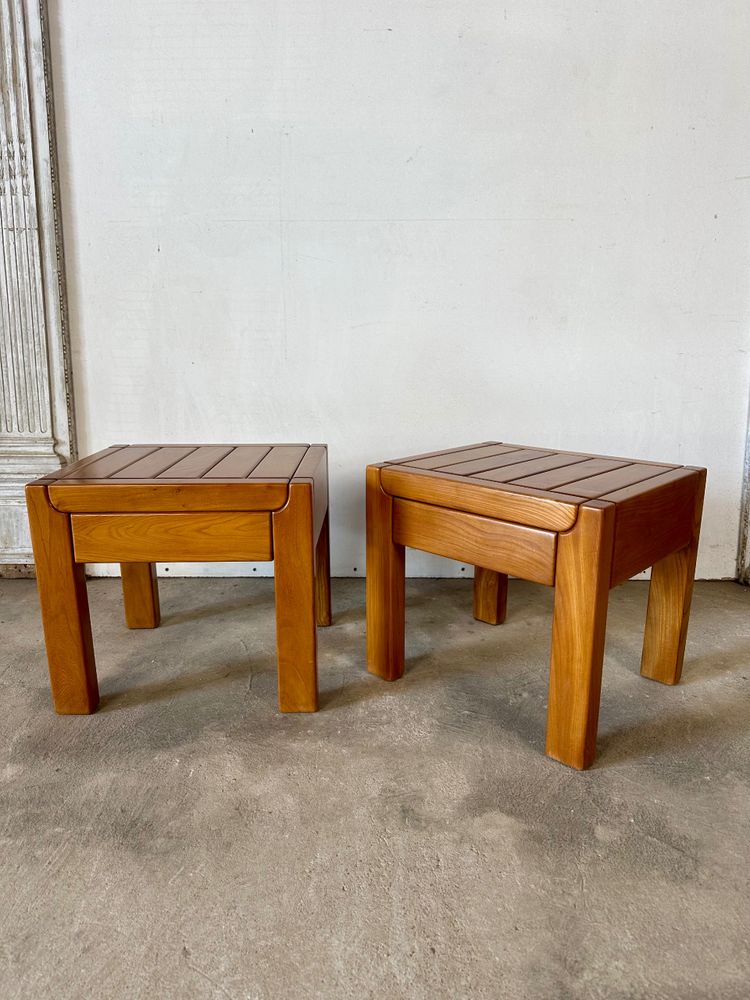 Pair of solid elm bedside tables