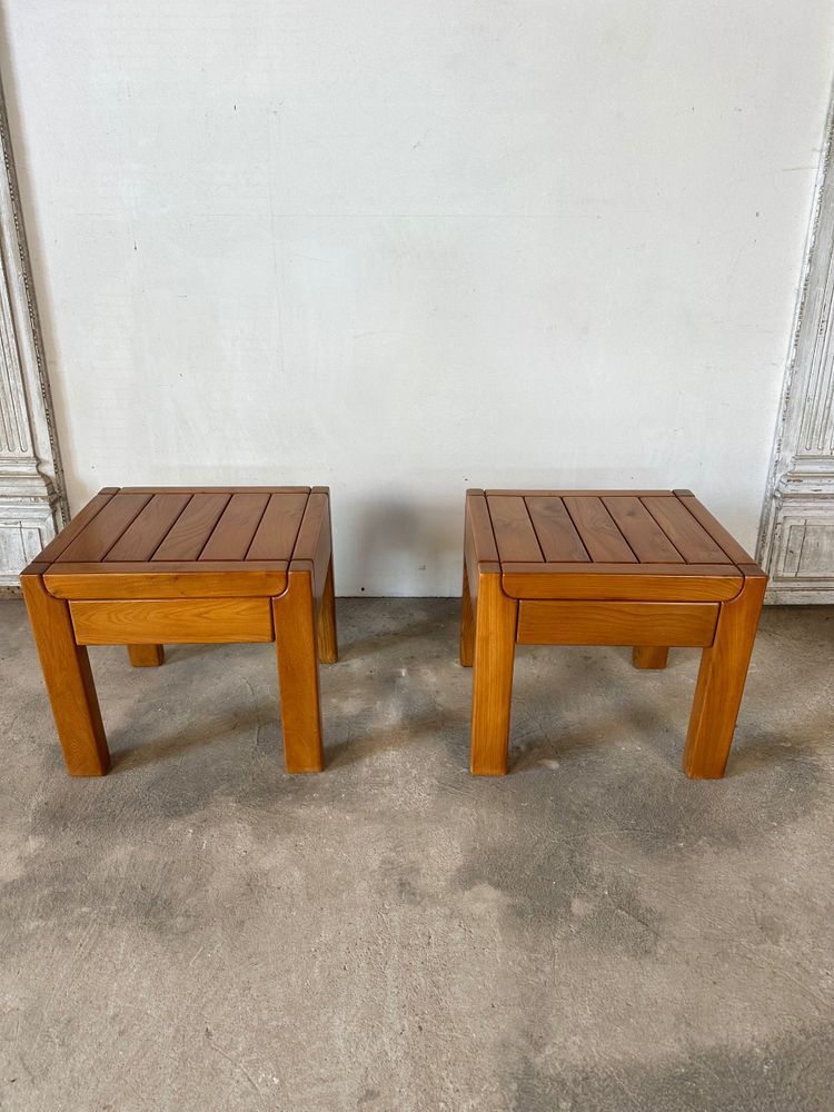 Pair of solid elm bedside tables