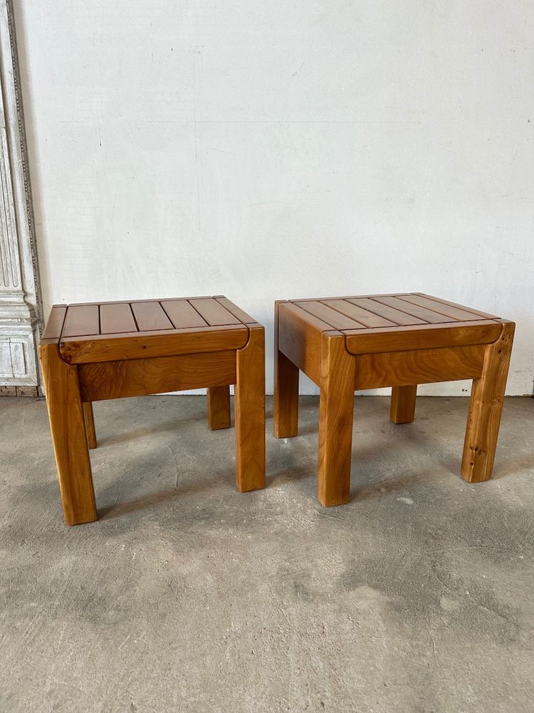 Pair of solid elm bedside tables