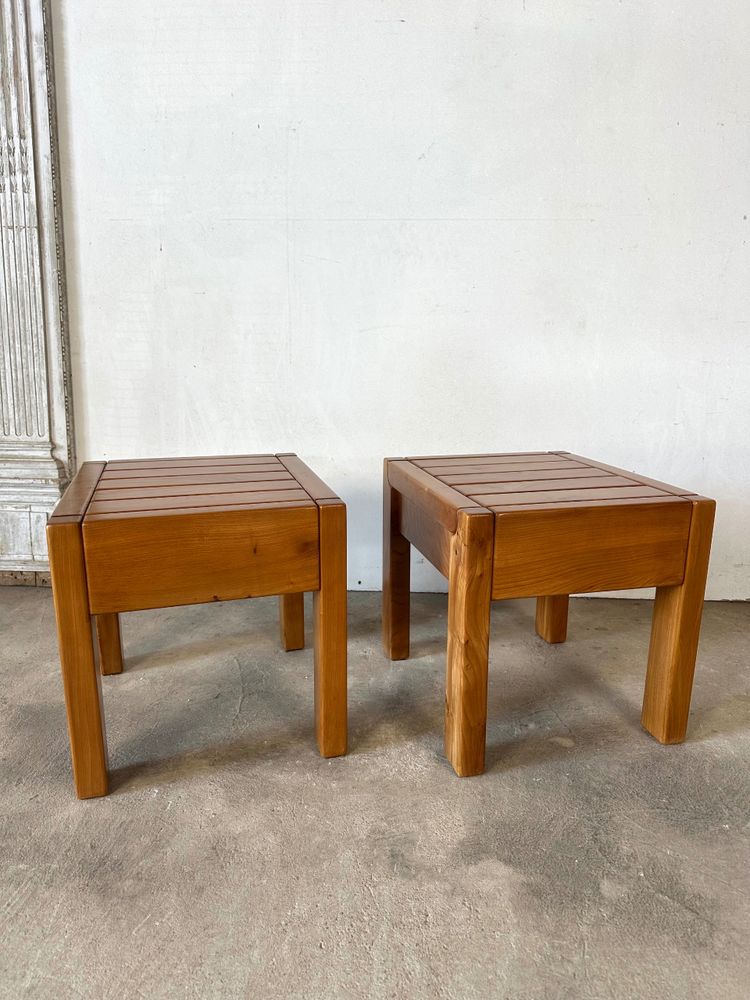 Pair of solid elm bedside tables
