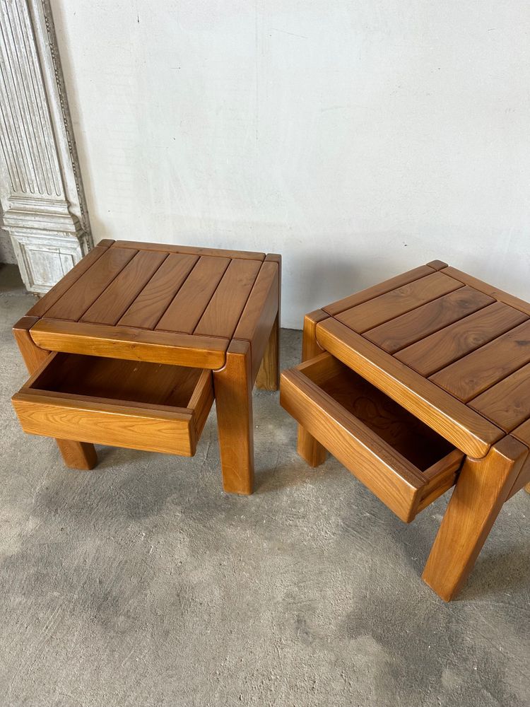 Pair of solid elm bedside tables
