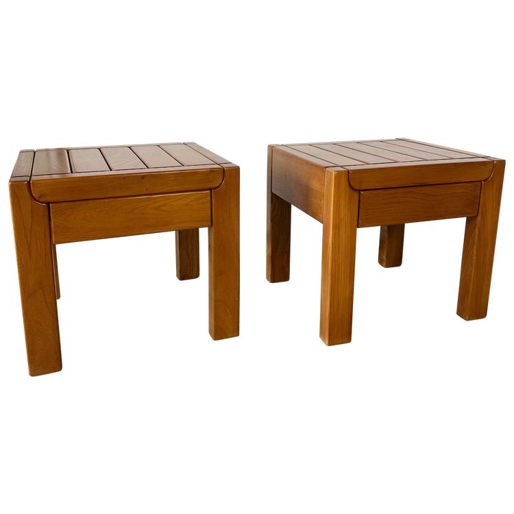 Pair of solid elm bedside tables