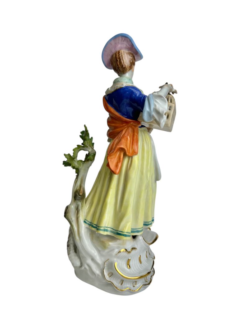 Meissen - Figure En Porcelaine Bergère avec cage à oiseaux