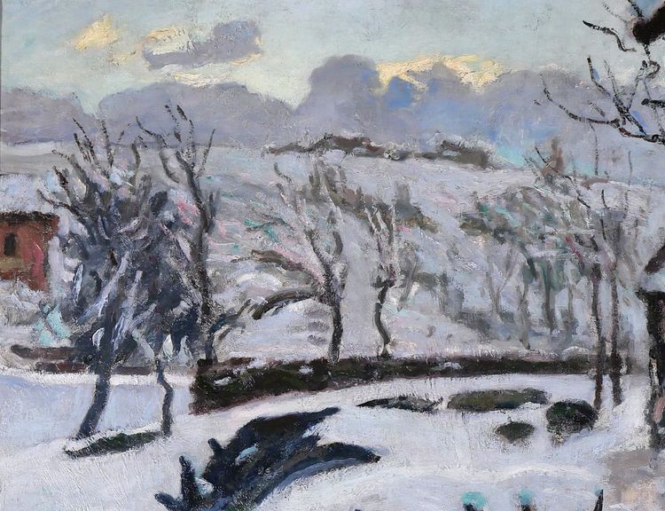 Alfred SWIEYKOWSKY 1869-1953 Paysage de neige dans les Alpes, tableau, Savoie, montagne, vers 1920