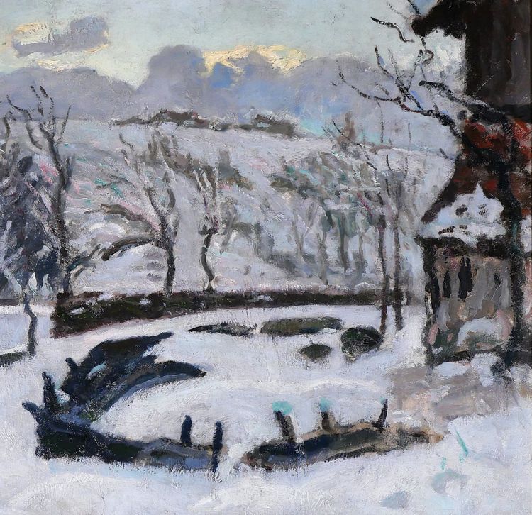 Alfred SWIEYKOWSKY 1869-1953 Paysage de neige dans les Alpes, tableau, Savoie, montagne, vers 1920