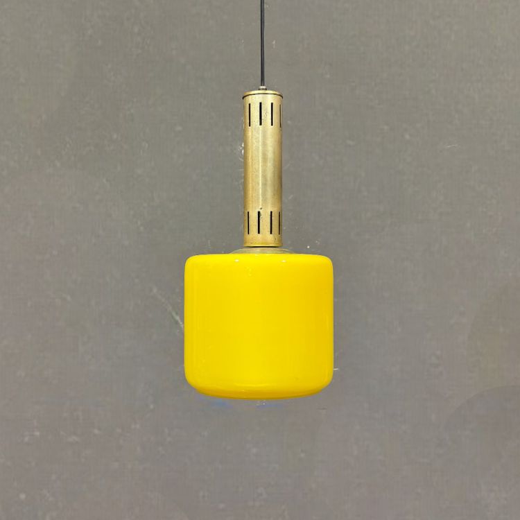 Lampada a sospensione in vetro giallo Stilnovo Vetro, 1950 circa