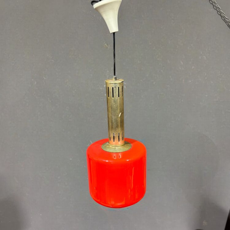 Lampada a sospensione in vetro rosso Stilnovo, 1950 circa