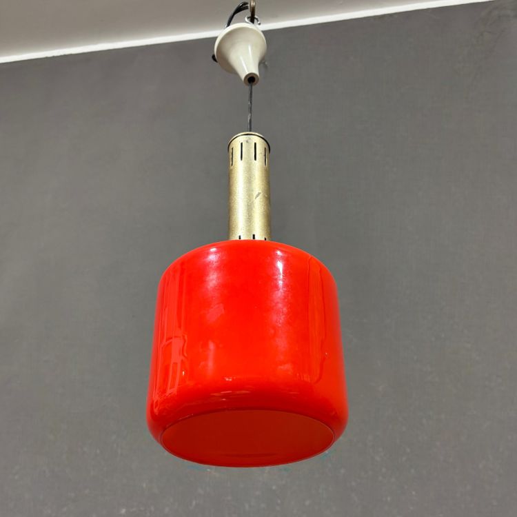 Lampada a sospensione in vetro rosso Stilnovo, 1950 circa