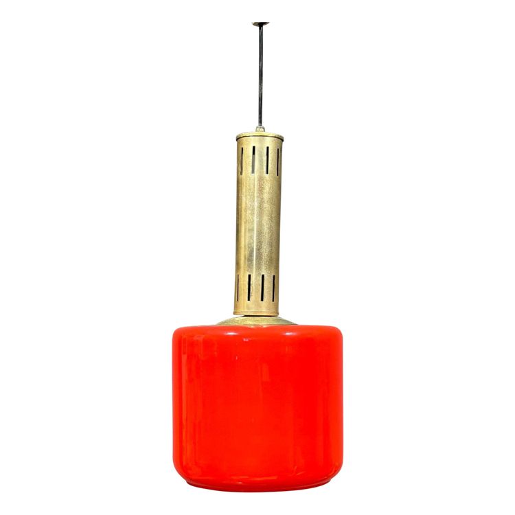 Lampada a sospensione in vetro rosso Stilnovo, 1950 circa