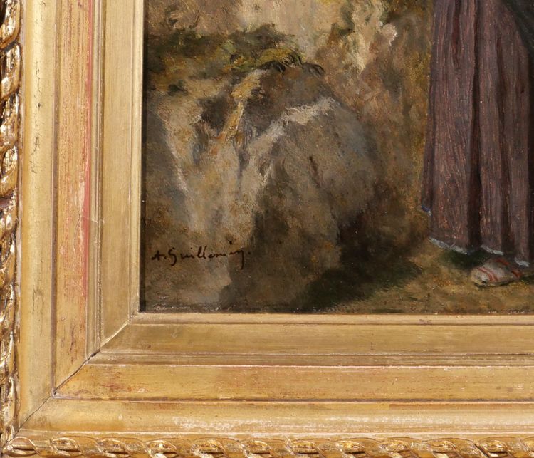 Alexandre Marie Guillemin 1817-1880 Pyrenäen, Frau atmet eine Blume in den Bergen, Gemälde