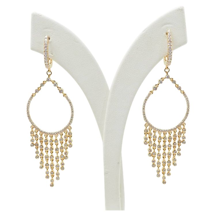 Boucles d'oreilles pendantes à pampilles en or jaune et diamants 