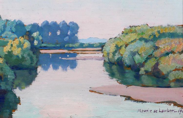 Maurice de Lambert 1873-1953 La Charité-sur-Loire, Landschaft, Loire, Nièvre, Gemälde, 1944