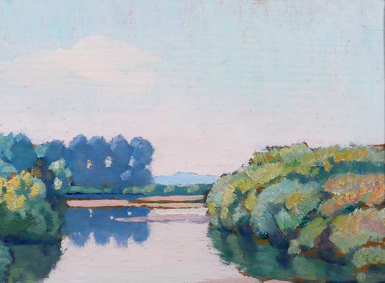 Maurice de Lambert 1873-1953 La Charité-sur-Loire, Landschaft, Loire, Nièvre, Gemälde, 1944