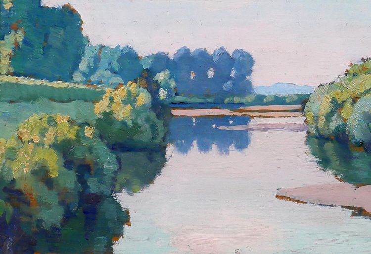 Maurice de Lambert 1873-1953 La Charité-sur-Loire, Landschaft, Loire, Nièvre, Gemälde, 1944
