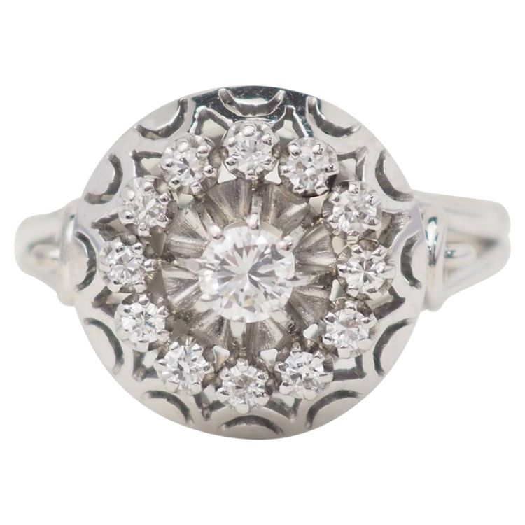 Vintage-Ring aus Weißgold, Platin und Diamanten