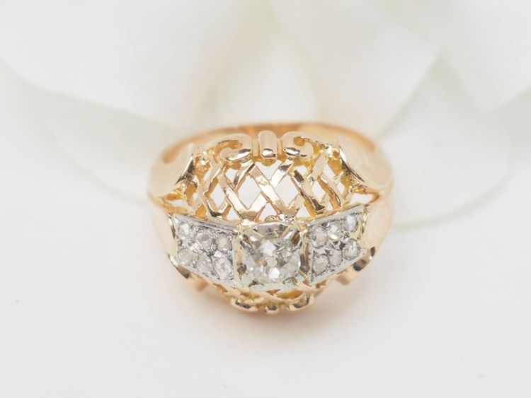 Anello Tank in oro bicolore e diamanti